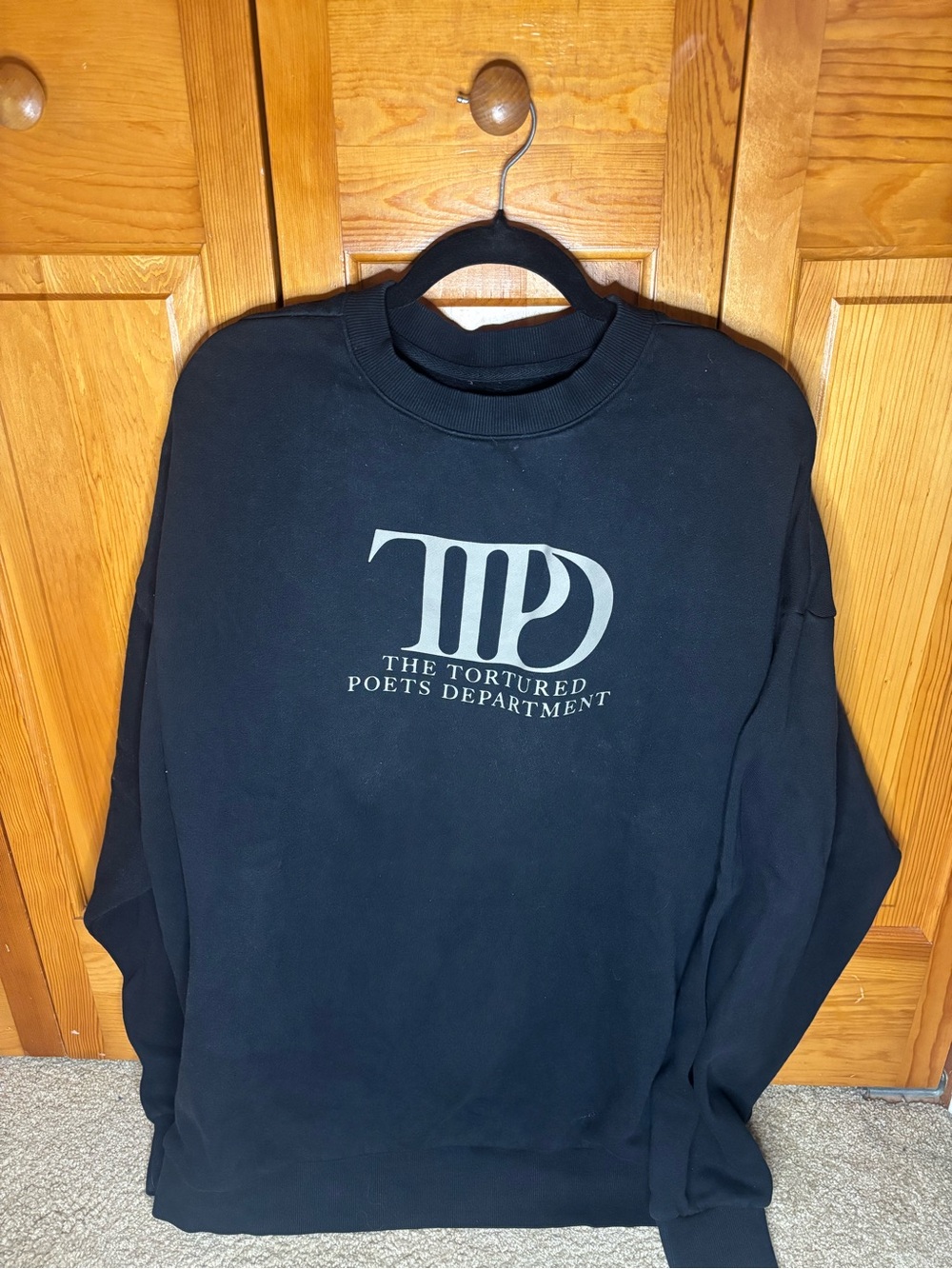 Taylor Swift TTPD Black Crewneck Sweatshirt with Silver Logo